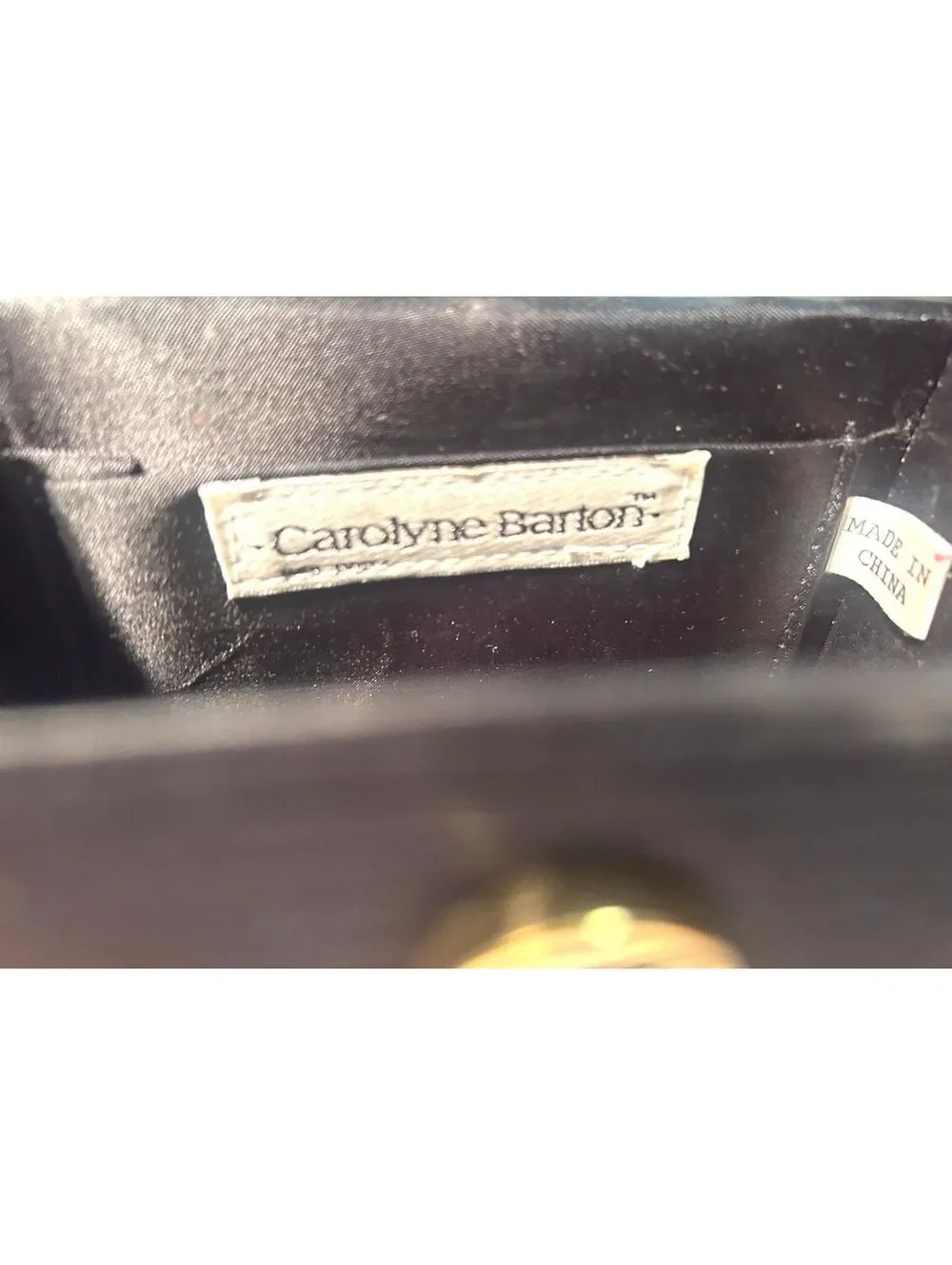 Vintage Carolyne Barton Black Pleated Evening Bag Box Purse Pearl Rhinestone